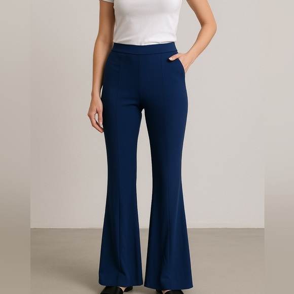 Ellie’s Boutique Pants - Ellie’s Boutique Navy High-Waist Flare Pants Wide Leg Trousers Navy Blue Medium